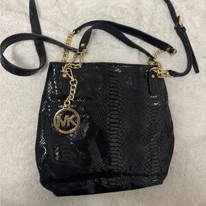 Michael Kors Black and Gold Snake-Pattern Shoulder Bag